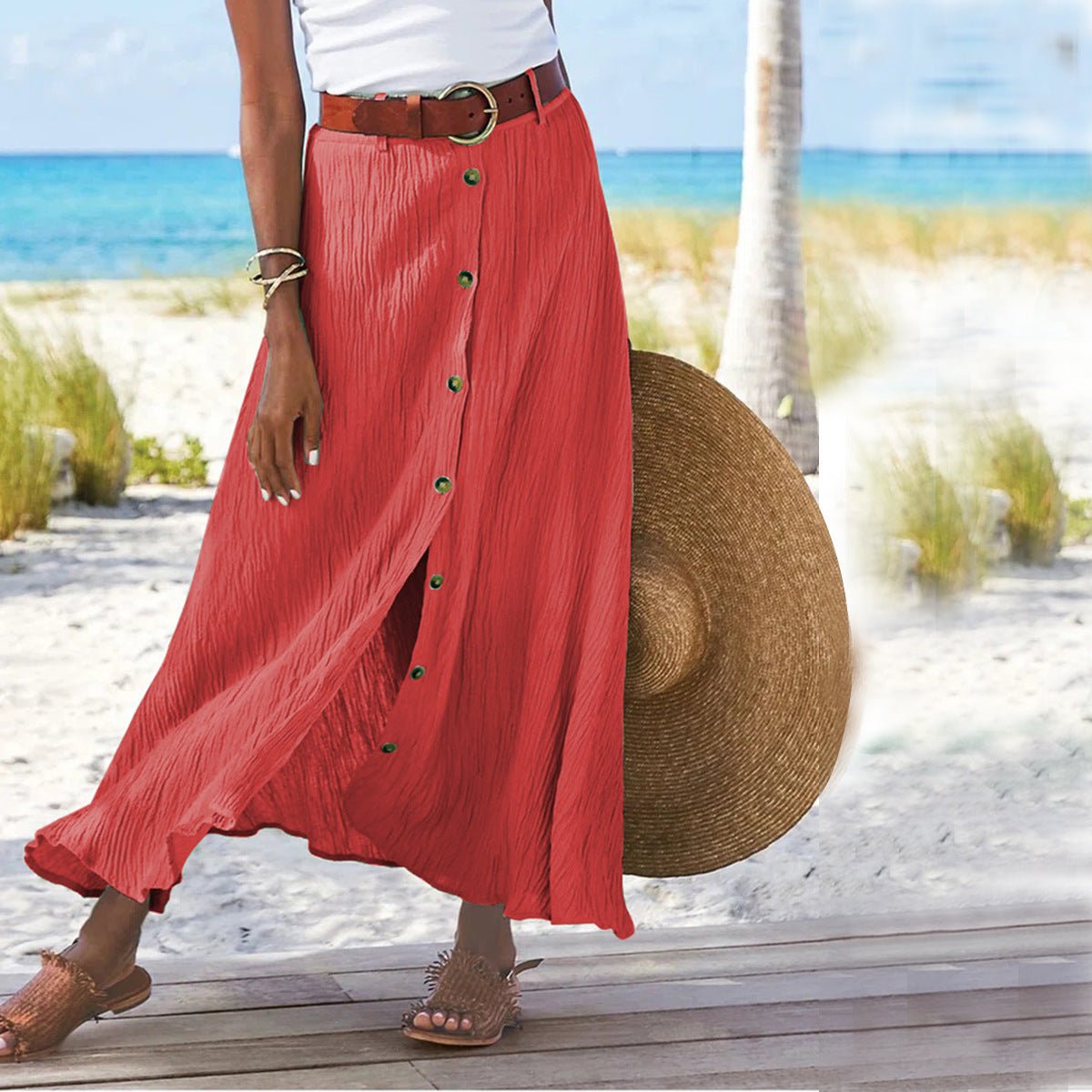 Women's Fashion Cotton Linen A - Line Hip Mid Waist Long Skirt - Buy Buy Baby