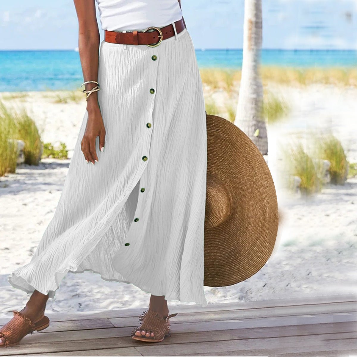 Women's Fashion Cotton Linen A - Line Hip Mid Waist Long Skirt - Buy Buy Baby