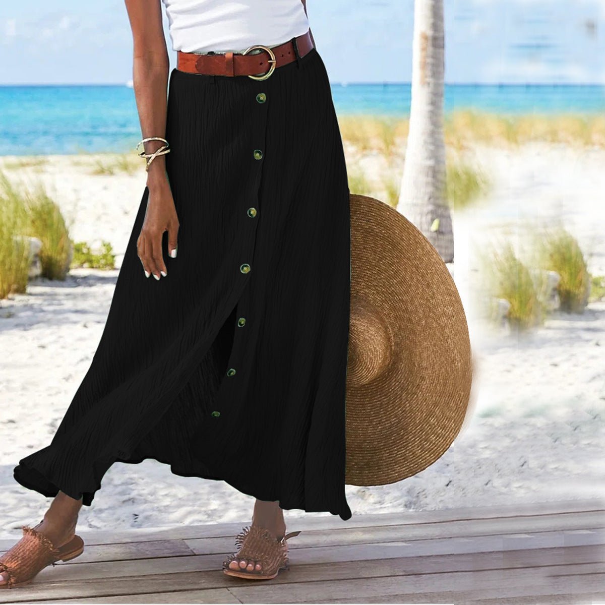 Women's Fashion Cotton Linen A - Line Hip Mid Waist Long Skirt - Buy Buy Baby