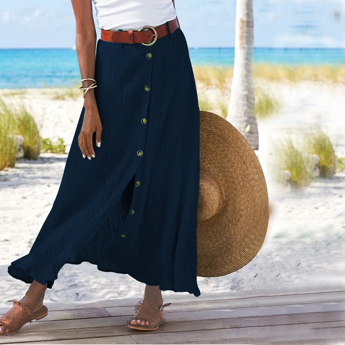 Women's Fashion Cotton Linen A - Line Hip Mid Waist Long Skirt - Buy Buy Baby