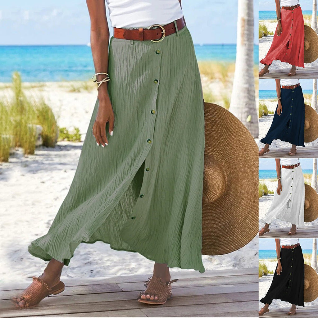 Women's Fashion Cotton Linen A - Line Hip Mid Waist Long Skirt - Buy Buy Baby